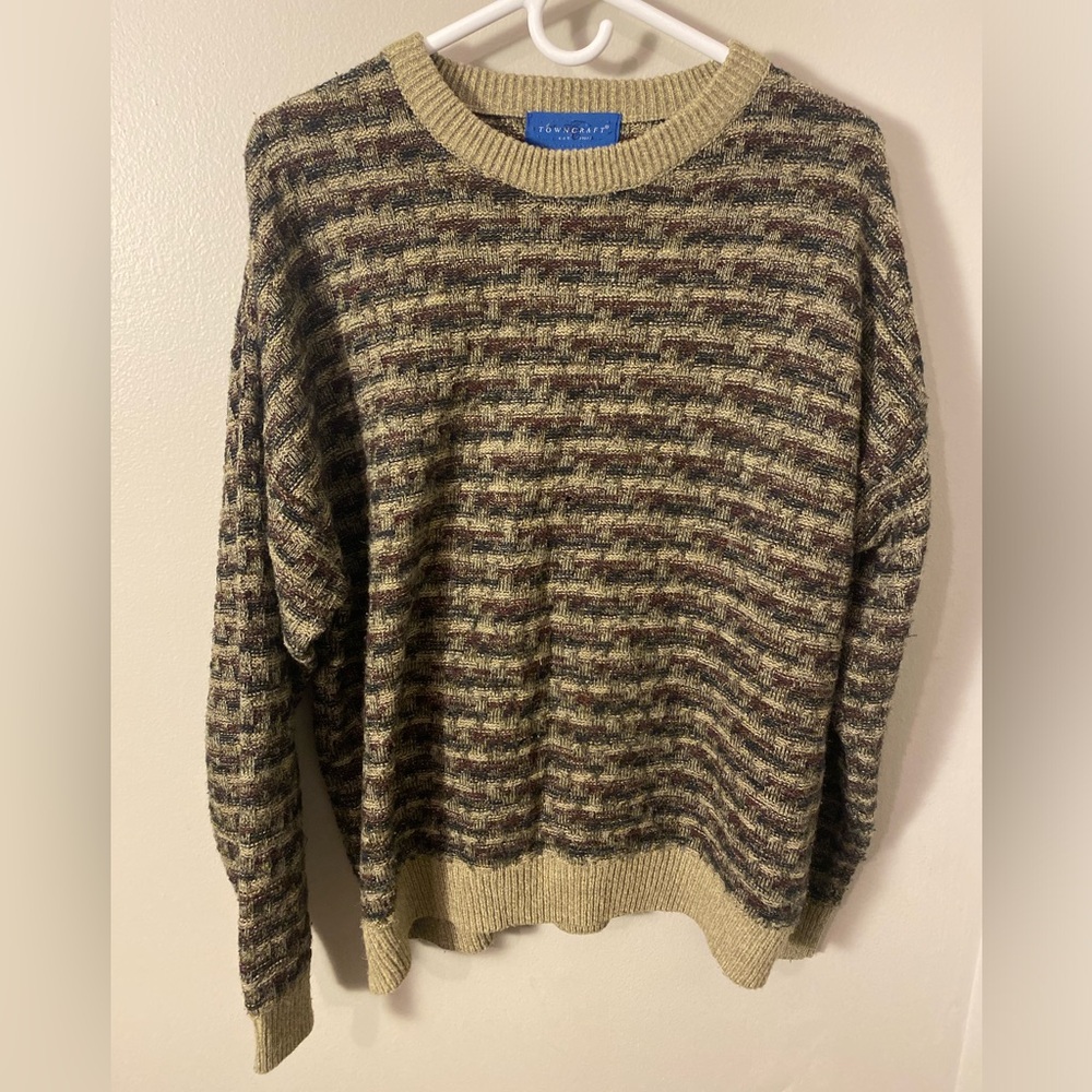 Mens vintage towncraft brown crewneck knit sweater L excellent condition